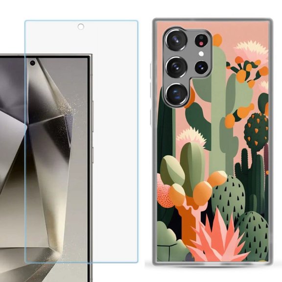 OneToughShield ® Compatible with Samsung Galaxy S24 Ultra, Shockproof Phone Case, with Tempered Glass Screen Protector - Cactus