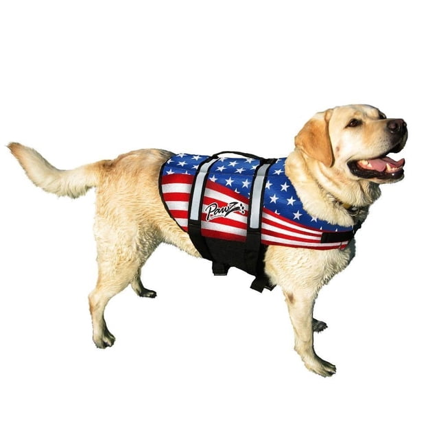 Chaleco salvavidas para perros Pawz Pet Products, bandera estadounidense, talla M