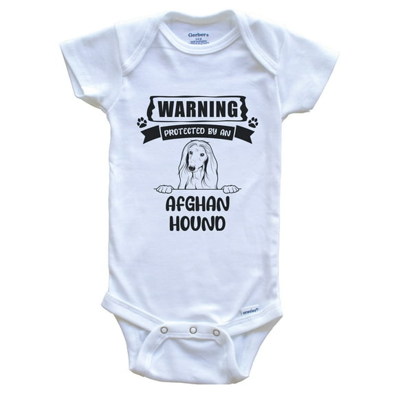 Warning Protected by an Afghan Hound Funny Cute Dog Breed Baby Bodysuit, 0-3 months white