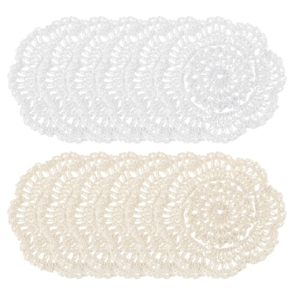Uxcell Crochet Doilies, 12Pcs 4" Cotton Woven Fabric Coasters, Lace Round Handmade Placemats with Floral Patterns for Wedding Party Decoration (White Beige)