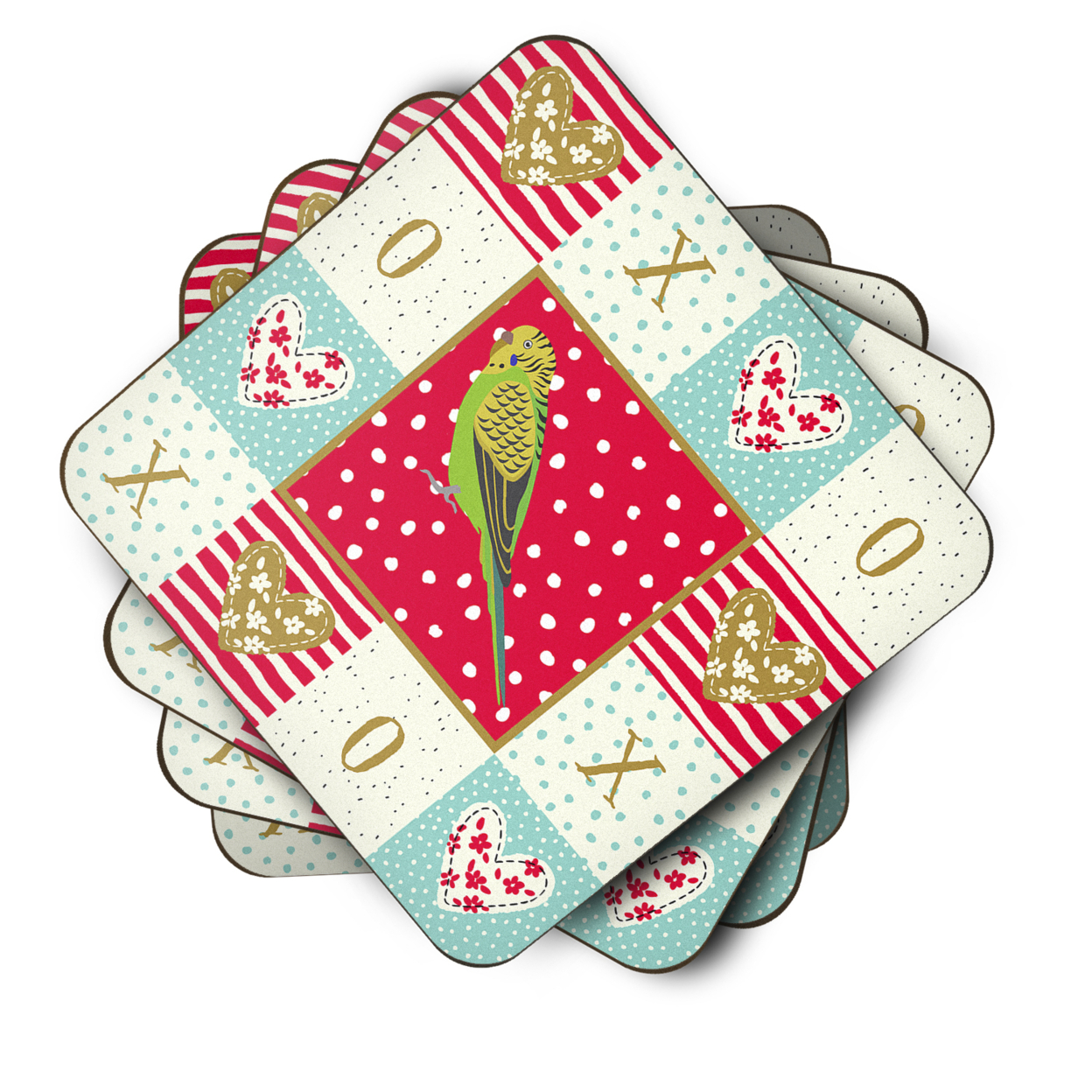 Budgerigar Love Foam Coaster Set of 4 Red