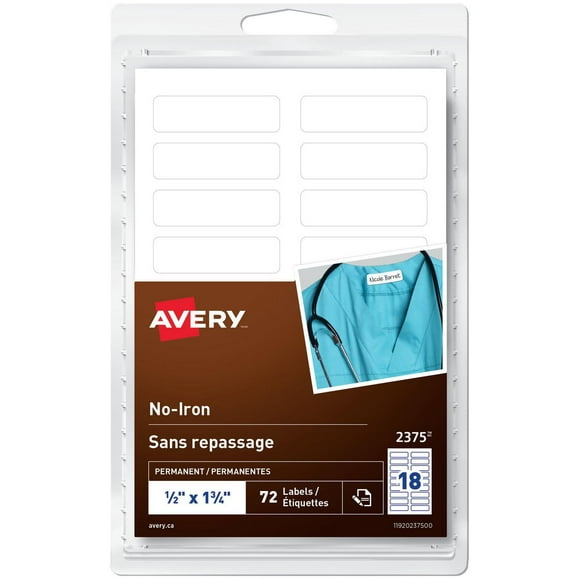 Avery White No-Iron Fabric Labels, Handwrite, ½" x 1¾" - 2375