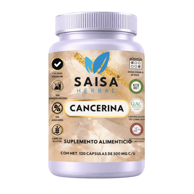 Cancerina 120 Cápsulas | Suplemento Alimenticio | Uso Diario | Extracto de Origen Vegetal | Saisa Herbal