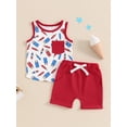 thumbnail image 4 of Aojekbee Baby Boy 4th of July Outfits Sleeveless Ice Cream Print Tank Tops + Shorts Set Toddler Summer Clothes, 4 of 10