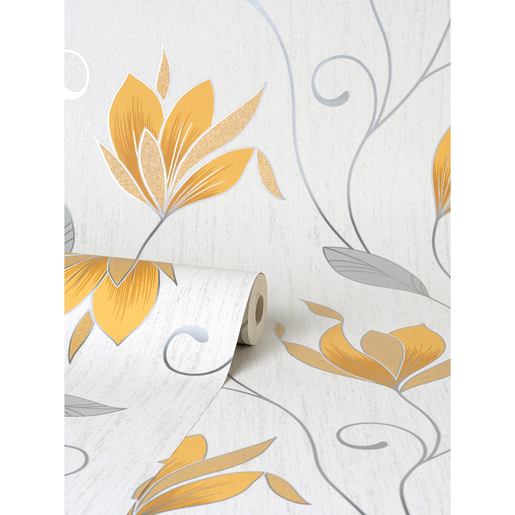 Fine Decor Synergy Yellow Floral Wallpaper, 20.5-in by 33-ft