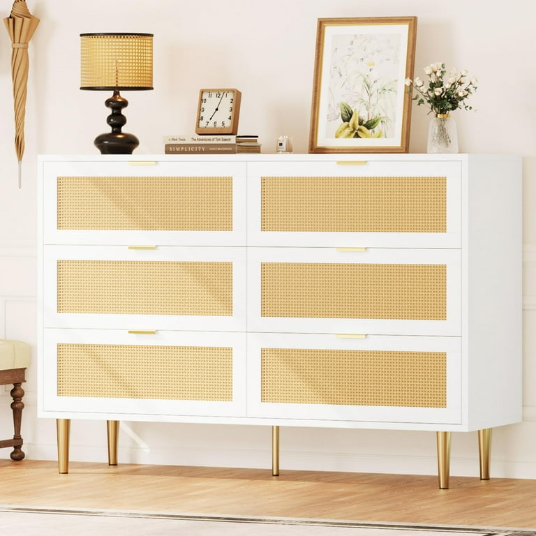 6-Drawer Dresser with Gold Handles - Wide Wood Storage Cabinet for Bedroom  - Walmart.com