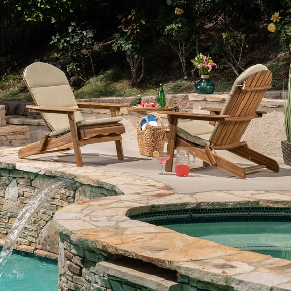 Mimi Outdoor Acacia Wood Adirondack Chairs with Cushions, Natural, Khaki