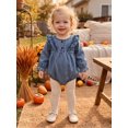 thumbnail image 4 of Cjfdfy Newborn Baby Girl Denim Fall Outfit Romper Ruffle Long Sleeve Button Closure Solid Fall Bodysuit Infant Girl Cute Denim Romper Baby Cowgirl Outfits Casual Fall Winter Clothes, 4 of 9