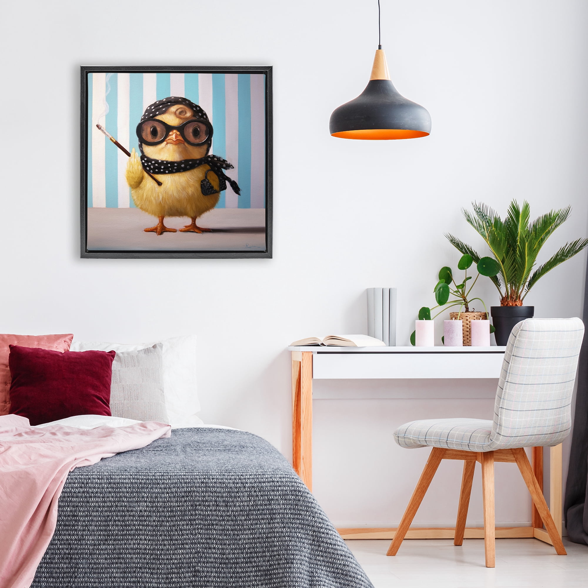 Stupell Industries Audrey Henburn Famous Chick Black Framed Floater Canvas Wall Art, design by Lucia Heffernan