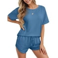 thumbnail image 2 of MINTREUS Womens Waffle Knit Pajama Sets Short Sleeve Tops and Shorts Two Piece Lounge Sets Soft Sleepwear with Pocket, 2 of 5