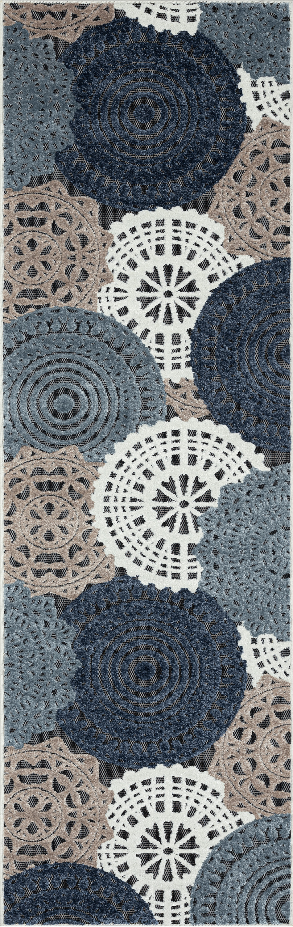 2x8 Water Resistant, Indoor Outdoor Runner Rugs for Patios, Hallway, Entryway, Deck, Porch, Balcony or Kitchen | Outside Area Rug for Patio | Black, Geometric | Size: 2'2'' x 7'3''