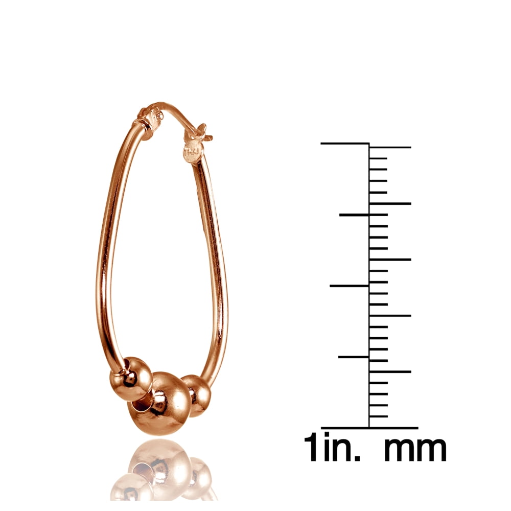 30mm Rose Gold Flashed Sterling Silver Polished Beaded Hoop Earrings