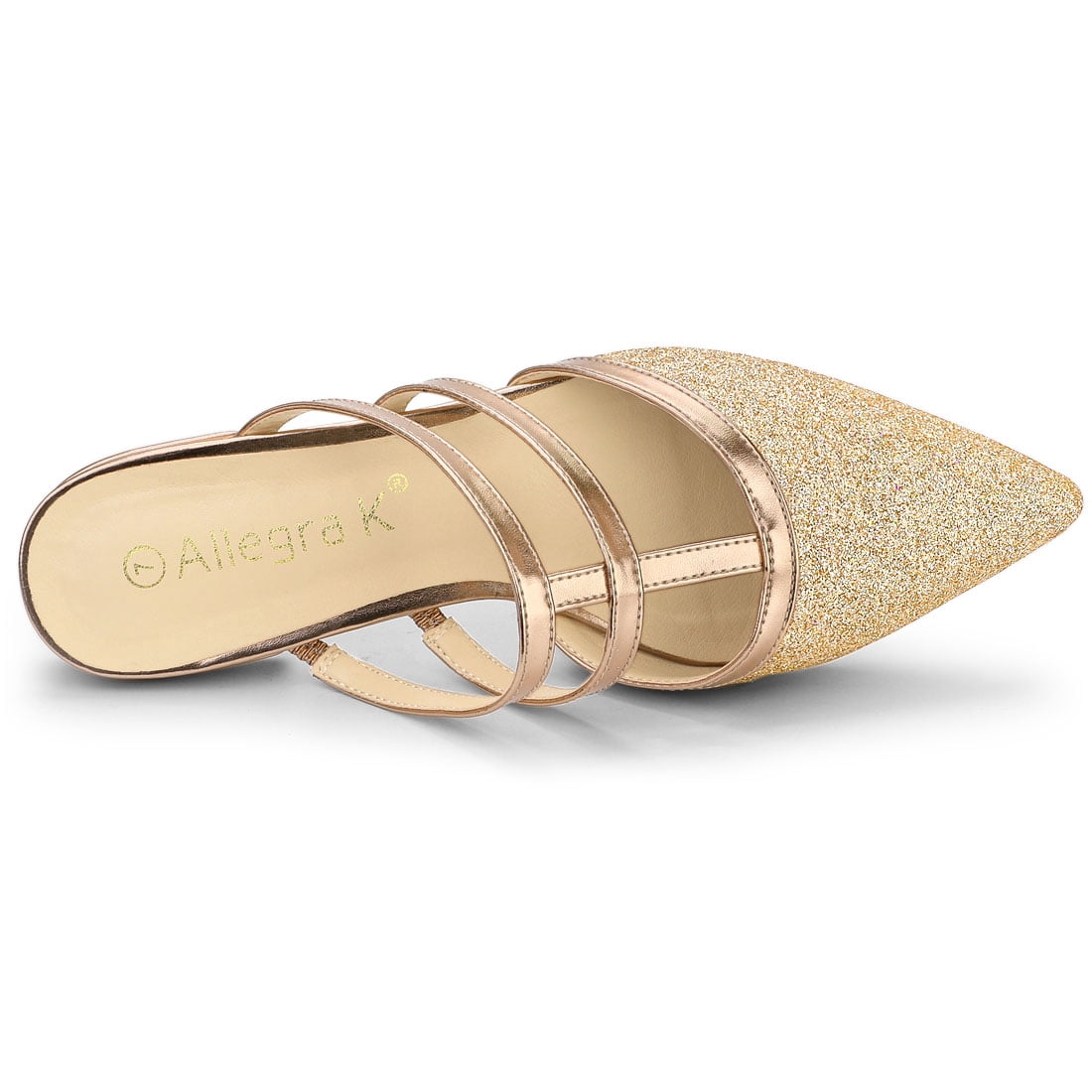 DARING DIVA Women's Glitter Pointed Toe Flats Mules Gold 7