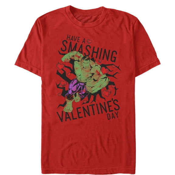 Men's Marvel Valentine's Day Hulk Smashing  Graphic Tee Red 2X Large