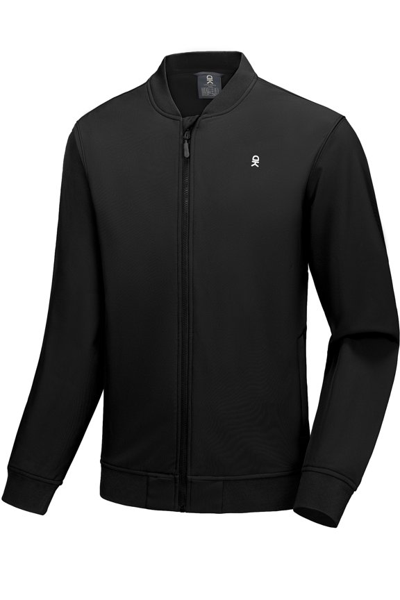 Men's Fleece Lined Bomber Jacket Lightweight Softshell Windbreaker Jacket Casual Spring Fall Coat Black XXL