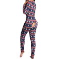 thumbnail image 2 of Fashnice Combinaison pour Femmes Col en V Pyjama Moulant à Rabat Boutonné Confortable pour les Vacances Bleu Royal G, 2 of 3