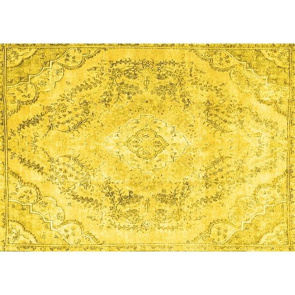 Ahgly Company Machine Washable Indoor Rectangle Persian Yellow Traditional Area Rugs, 5' x 7'
