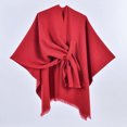 thumbnail image 2 of Gaukiv Womens Solid Wrap Shawls Open Front Cozy Poncho Outerwear Elegant Shoulder Cover Up Red, 2 of 3
