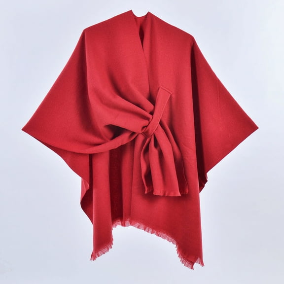 Women's Elegant Shawl Wraps Soft Open Front Poncho Sweater for Spring Fall Winter Red One Size