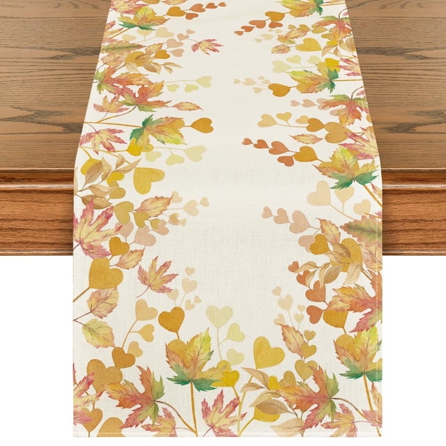 Camino de mesa de otoño con hojas de eucalipto beige, decoración de mesa de comedor de cocina de temporada otoñal para fiesta en casa al aire libre de 13 x 72 pulgadas