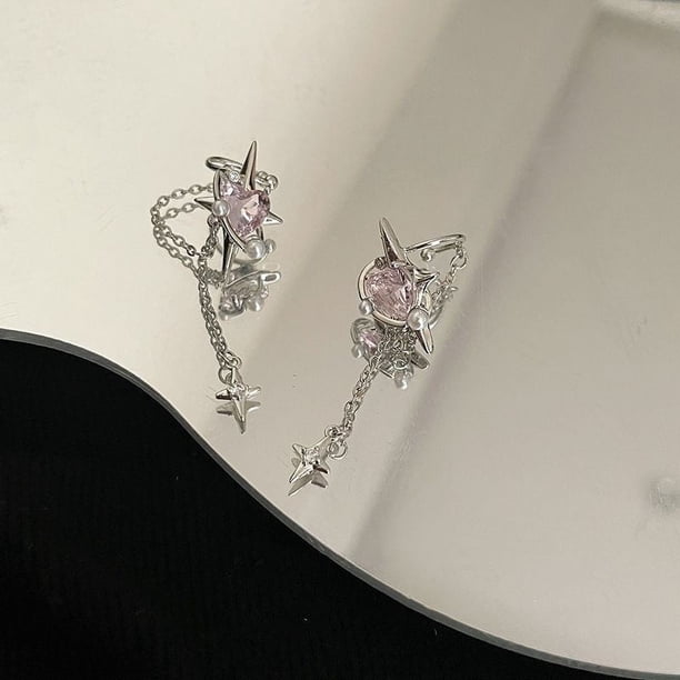 Clip para la oreja con borlas de estrella y circonita de estilo coreano de moda Love Mang, diseño de nicho para mujer, clip para la oreja personalizado simple que combina con todo