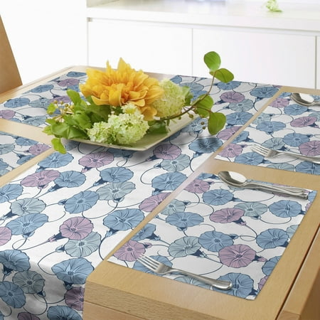 

Flower Table Runner & Placemats Delicate Pastel Spring Trill Bindweeds Set for Dining Table Decor Placemat 4 pcs + Runner 12 x90 Blue Grey Mauve by Ambesonne
