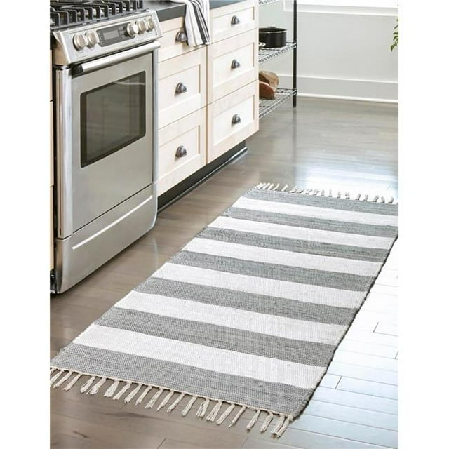 Unique Loom 3153109 2 ft. 2 in. x 8 ft. Striped Chindi Rag Runner Rug, Gray