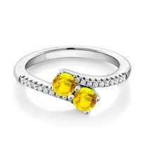 Gem Stone King 925 Sterling Silver Yellow Sapphire Bypass Ring for Women (0.96 Cttw, Gemstone September Birthstone, Round 4MM, Available in Size 5, 6, 7, 8, 9)