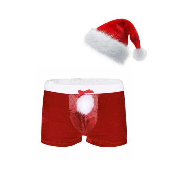 iiniim Men's Christmas Holiday Santa Claus Boxer Shorts with Xmas Hat A Red S