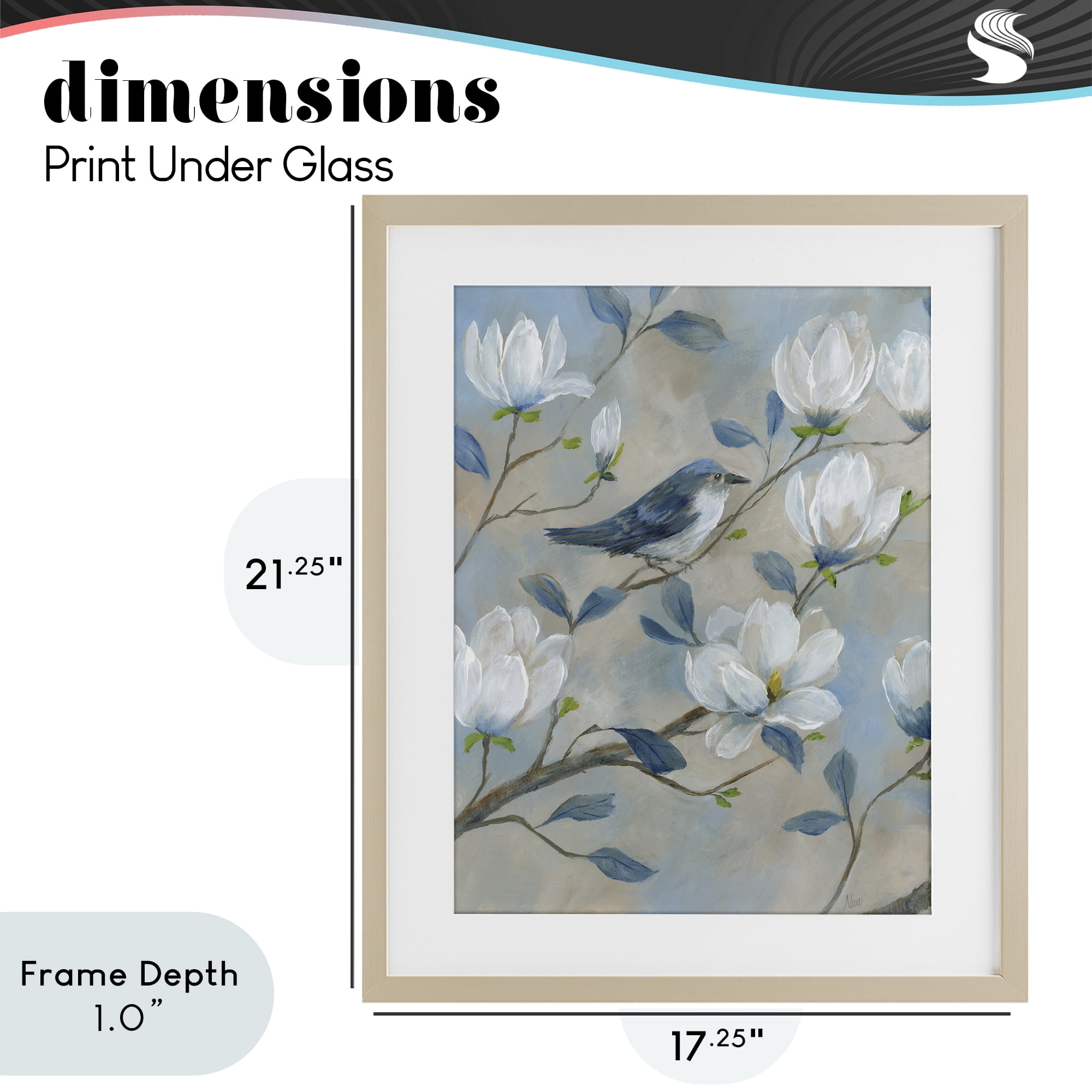 Stupell Industries Blue Bird & Magnolia Birch Framed Print Under Glass, design by Nan