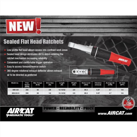AirCat 1/2" Drive Sealed Flat Head Ratchet