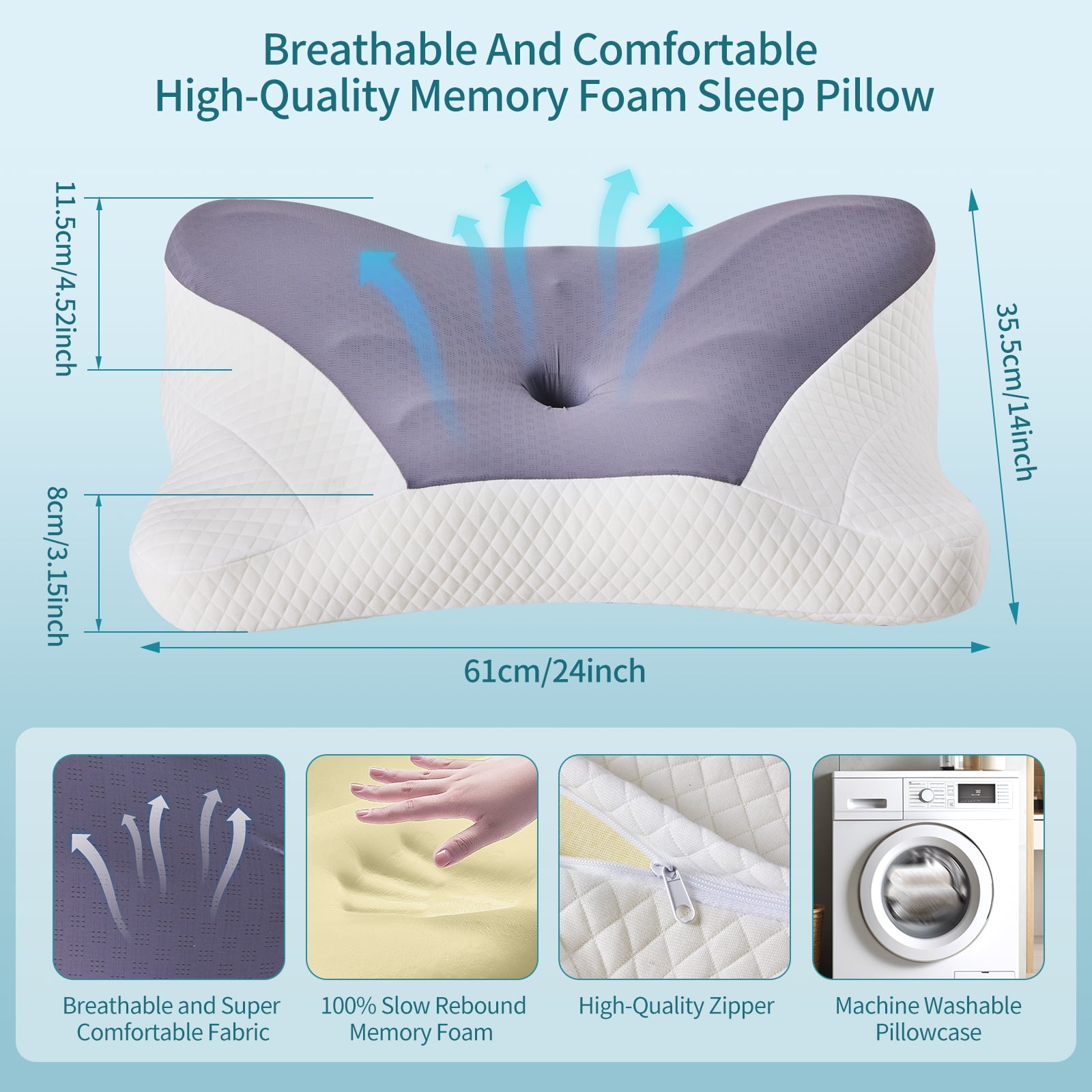 LIFERECORD Cervical Neck Pillow for Pain Relief, Ergonomic Memory Foam Pillow with Cooling Cover, Dual Height Orthopedic Contour Pillow for Side, Back, Stomach Sleepers