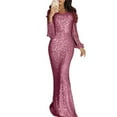 thumbnail image 1 of BadyminCSL Women's Dress Formal Gowns Evening Dresses O-Neck Long Sleeve Party Club Dress, 1 of 8
