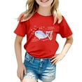 thumbnail image 2 of NINGMENG Hauts et T-Shirts pour Filles, Imprimé Graphique Océan, Col Rond, Manches Courtes, Rouge, 10-11 Ans, 2 of 3
