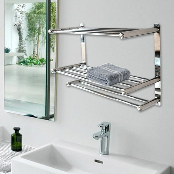 24-Inch 3 Tier Bath Towel Bar Multilayer Rack Stainless Steel Wall-Mounted Shelf Bathroom Shelf With Towel Bars
