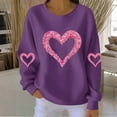 thumbnail image 2 of Women's Valentines Ribbed Sweatshirt Long Sleeve Glitter Heart Print Crewneck Pullover Top for Romantic Outings Purple S, 2 of 4
