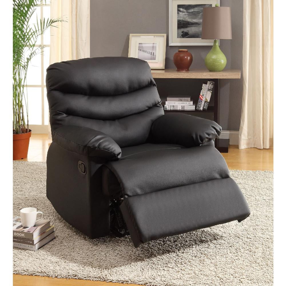 Bonded Leather Upholstered Recliner In Transitional Style, Black