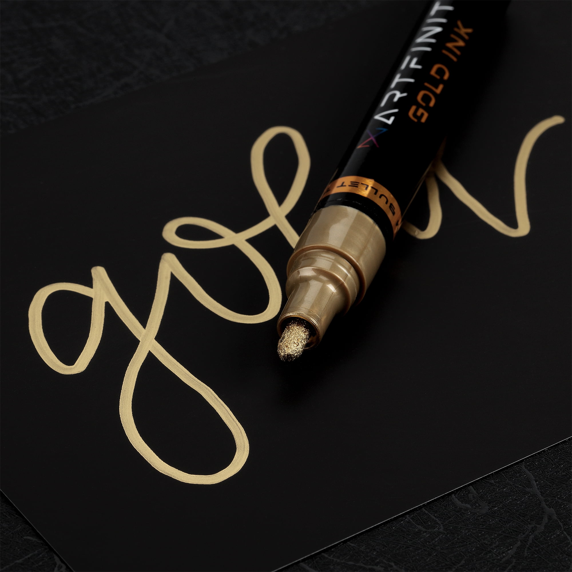 Artfinity Rich Metallic Markers - Professional Metallic Markers for Artists, Drawing, CAlligraphy, & More! - [Gold - 3mm Bullet Nib - 3 Pack]