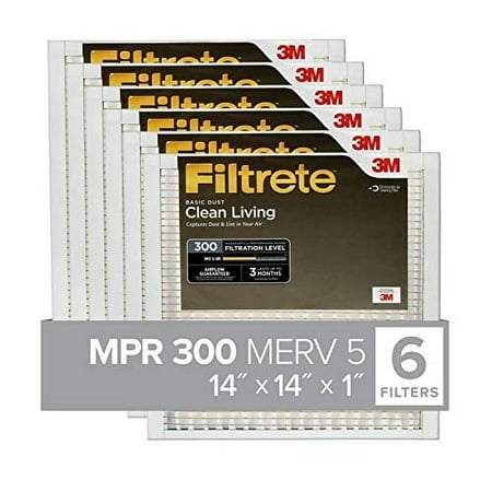 Filtrete 14x14x1  AC Furnace Air Filter  MPR 300  Clean Living Basic Dust  6-Pack (exact dimensions 13.81 x 13.81 x 0.81)