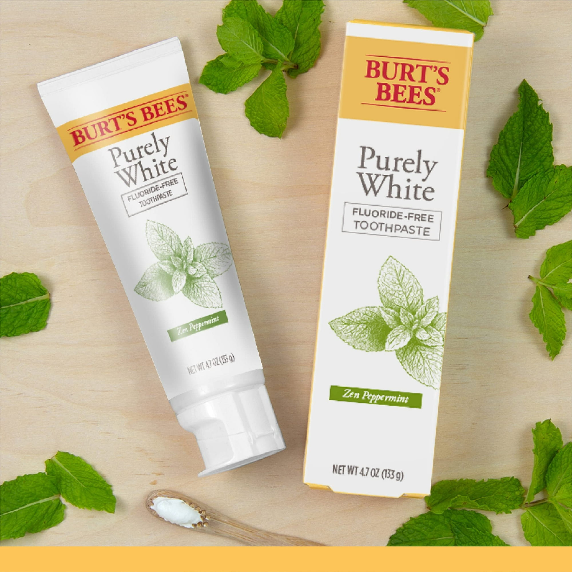 Burt's Bees Toothpaste, Fluoride Free, Purely White, Zen Peppermint, 4.7 oz, Pack of 3