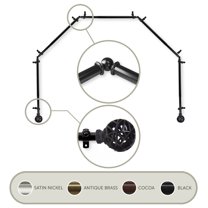 3/4" Dia Adjustable 5 Sided Bay Window Curtain Rod 28 to 48" (each side) in Black with Matthias Finials,(5Bay-88-2)