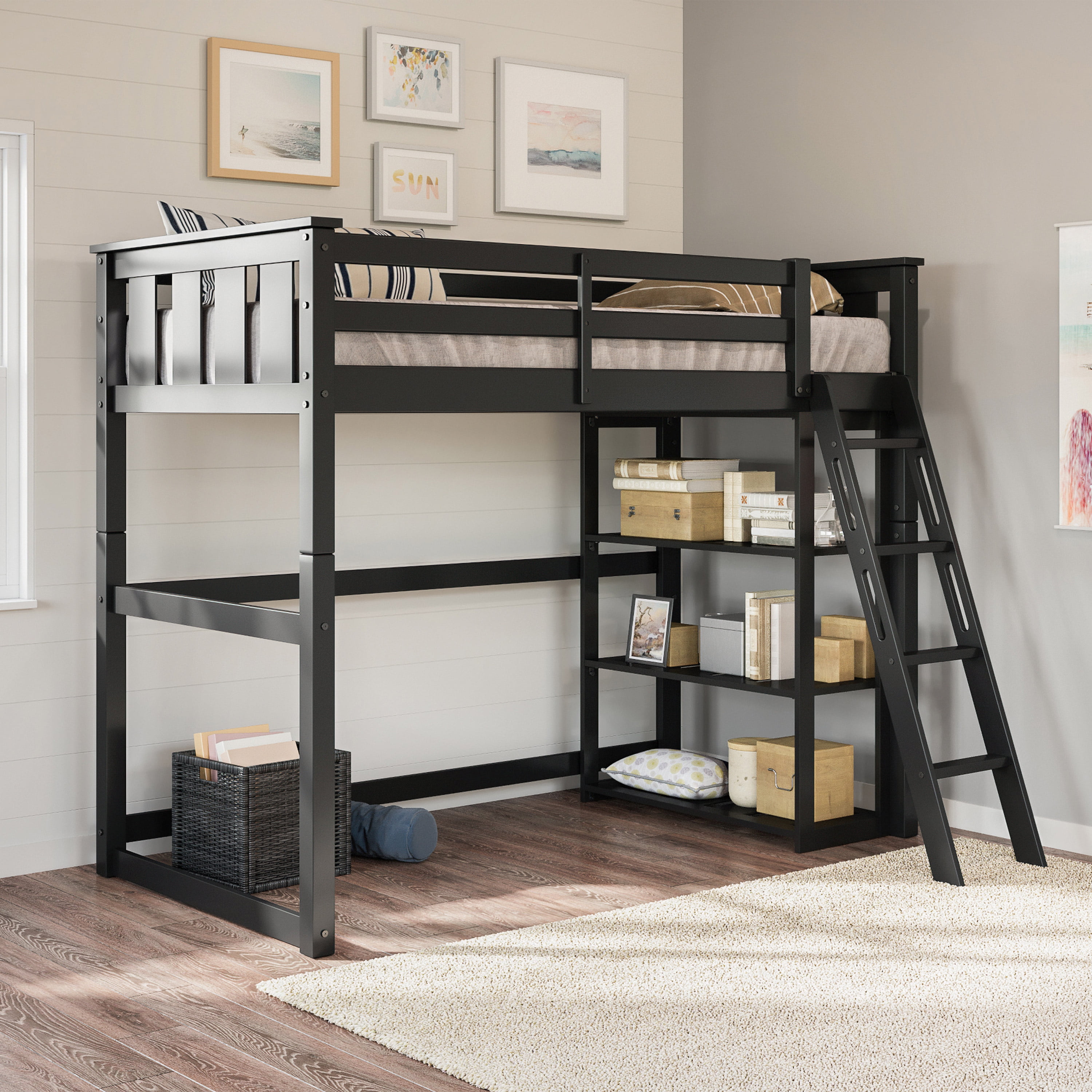 Kane Twin Loft Bed With Bookshelf