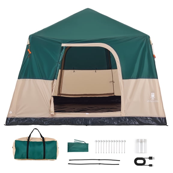 KFFKFF Camping Tent for 6 People, Inflatable Cabin Tent with Rechargeable Pump, Durable Air Tube & 4 Mesh Windows, Portable Waterproof Design with Carry Bag for Outdoor Adventures, Green