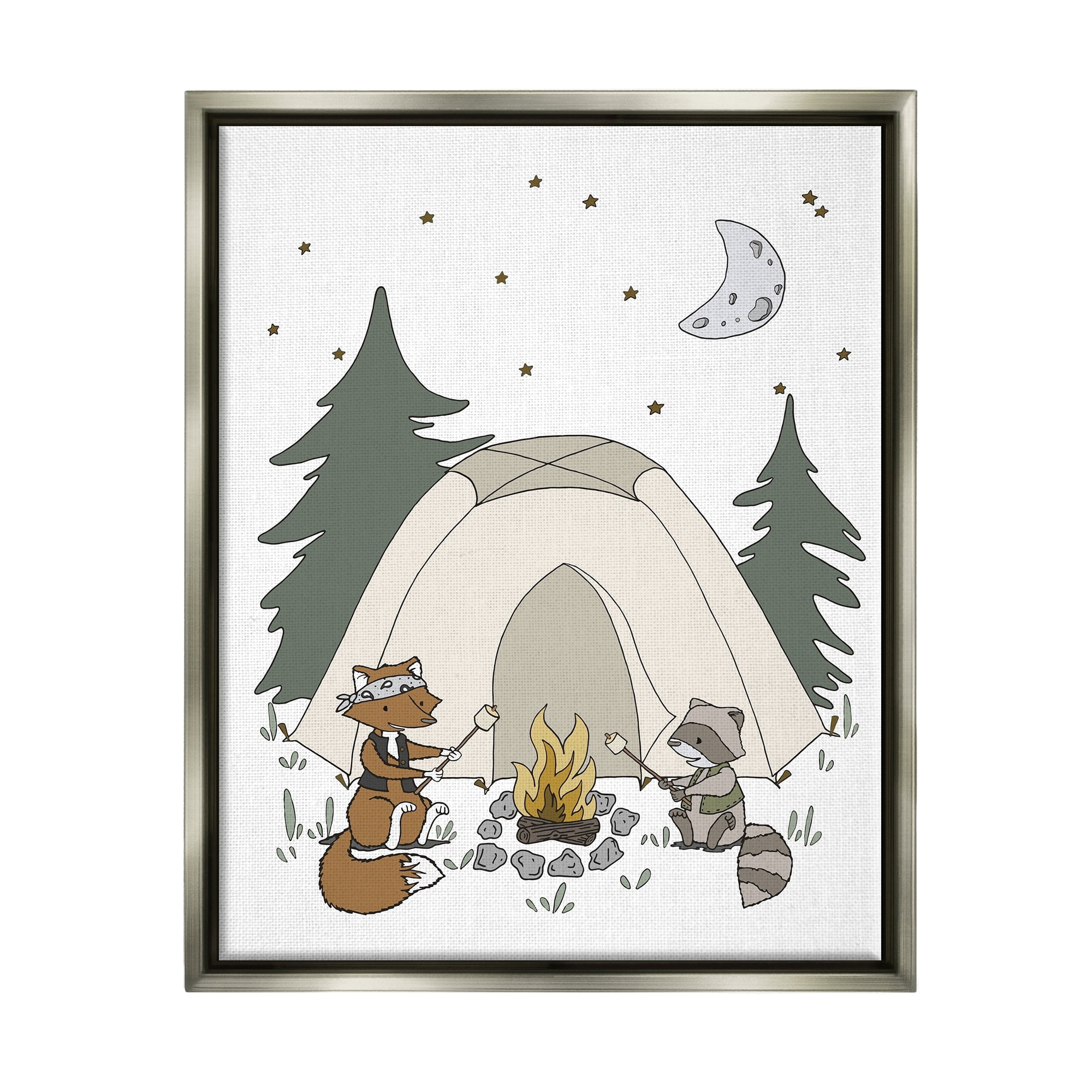 Stupell Industries Woodland Animals Camping Nature Tent Roasting Marshmallows Graphic Art Luster Gray Floating Framed Canvas Print Wall Art, Design by Sweet Melody Designs