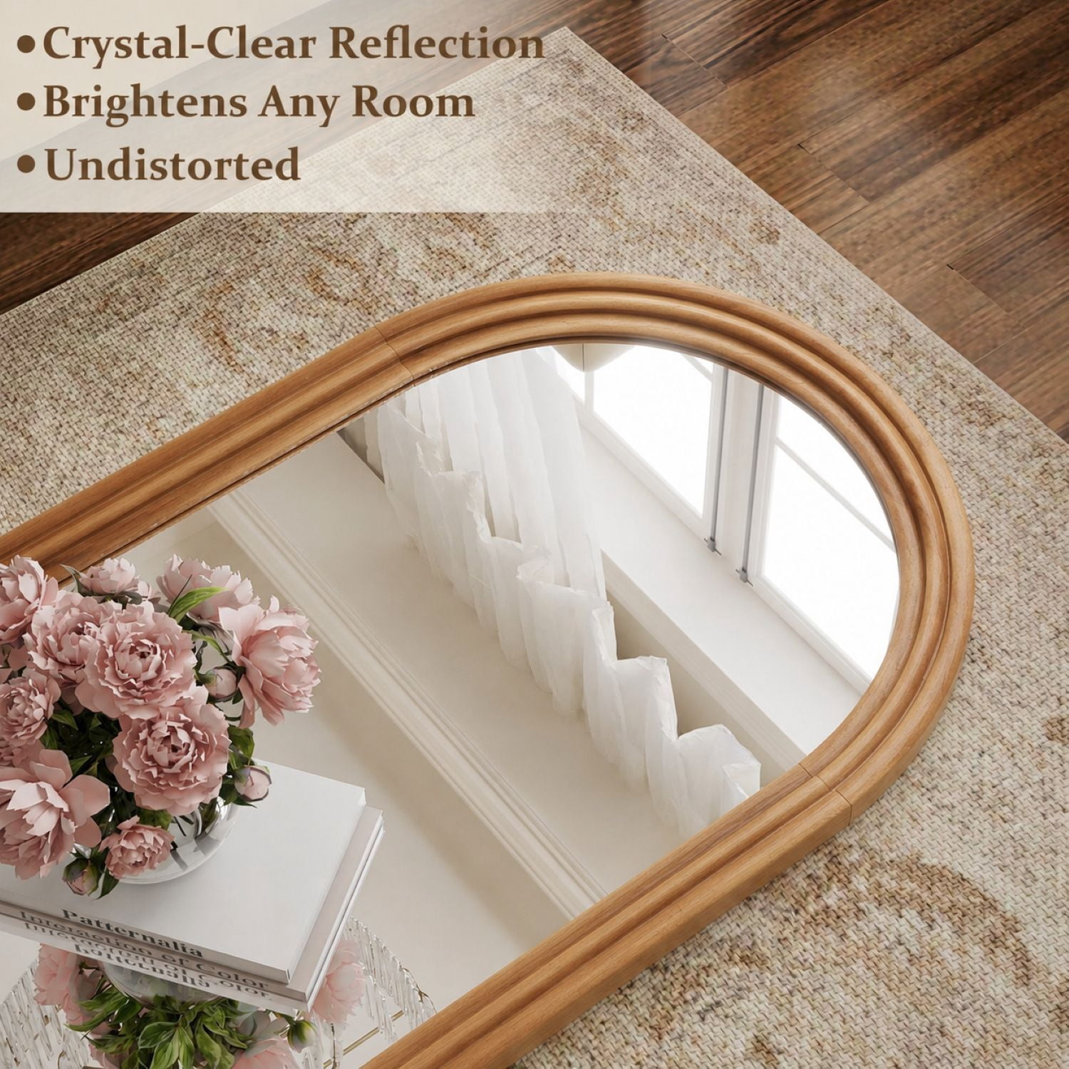 Easy4Home 65" x 24" Wooden Arched Full Length Mirror Vintage Floor Mirror, Natural Wood
