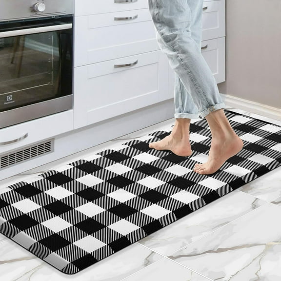 LALILO Anti Fatigue Kitchen Floor Mat, Cushioned, Black and White Buffalo Plaid Kitchen Rugs,17.3"x59"