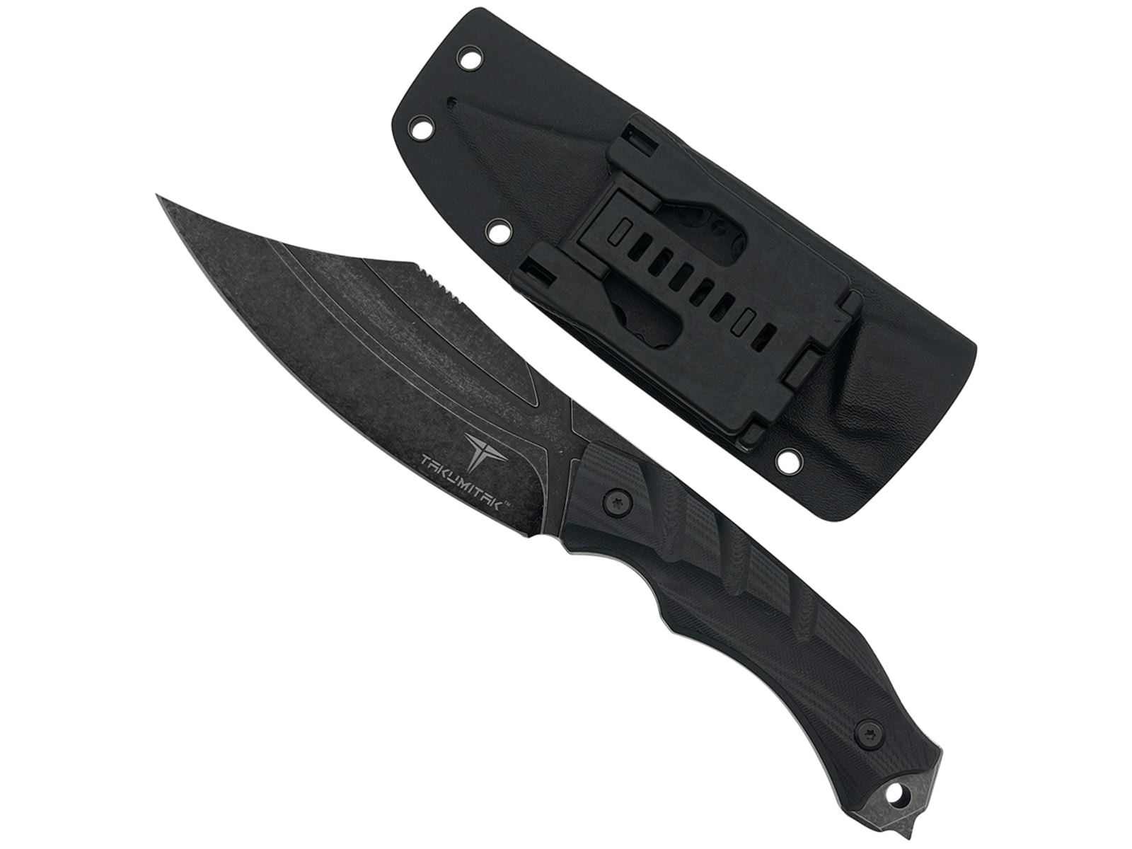 Takumitak Alert Fixed Blade Knife, 5in, D2, Clip Point, G10 Handle, Black Stonew