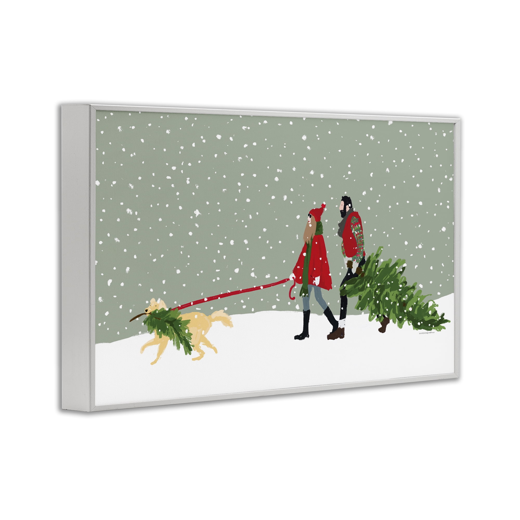 Stupell Industries Couple with Christmas Tree Holiday Painting White Framed Art Prints Wall Art, 30 x 20