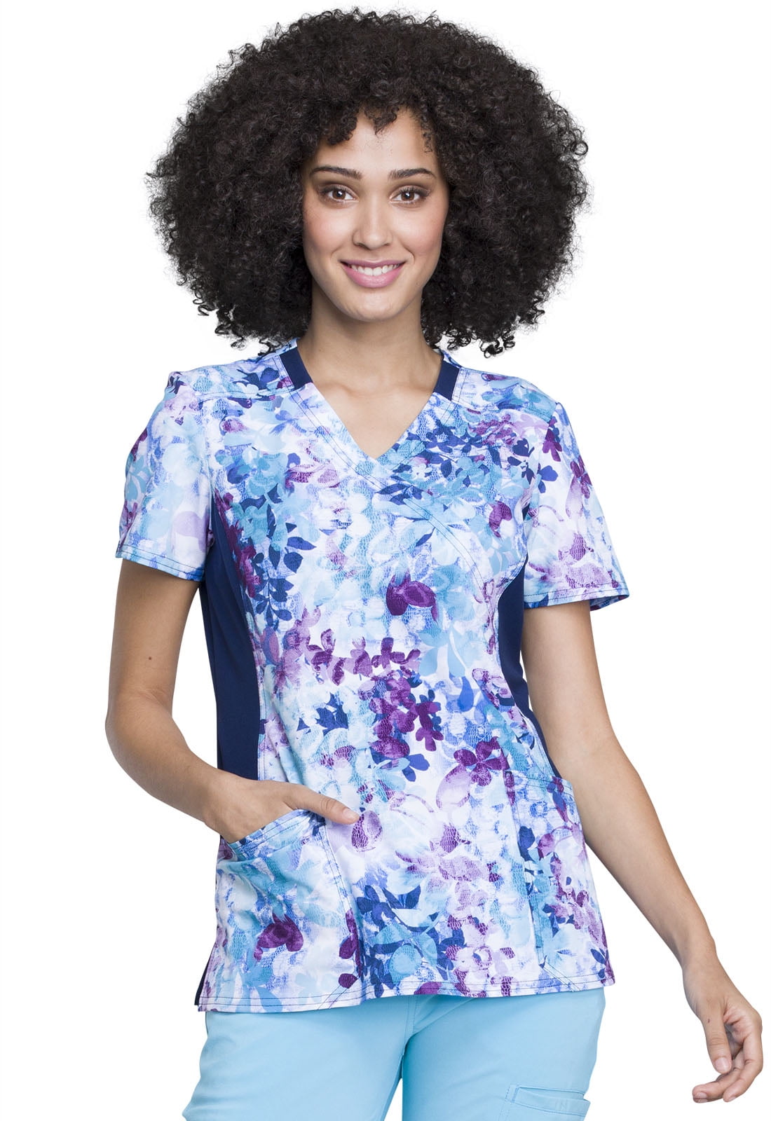 Cherokee iFlex Women Scrubs Top, Mock Wrap Knit Panel, CK642, S, Meadow