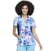 Cherokee iFlex Women Scrubs Top, Mock Wrap Knit Panel, CK642, S, Meadow Stroll